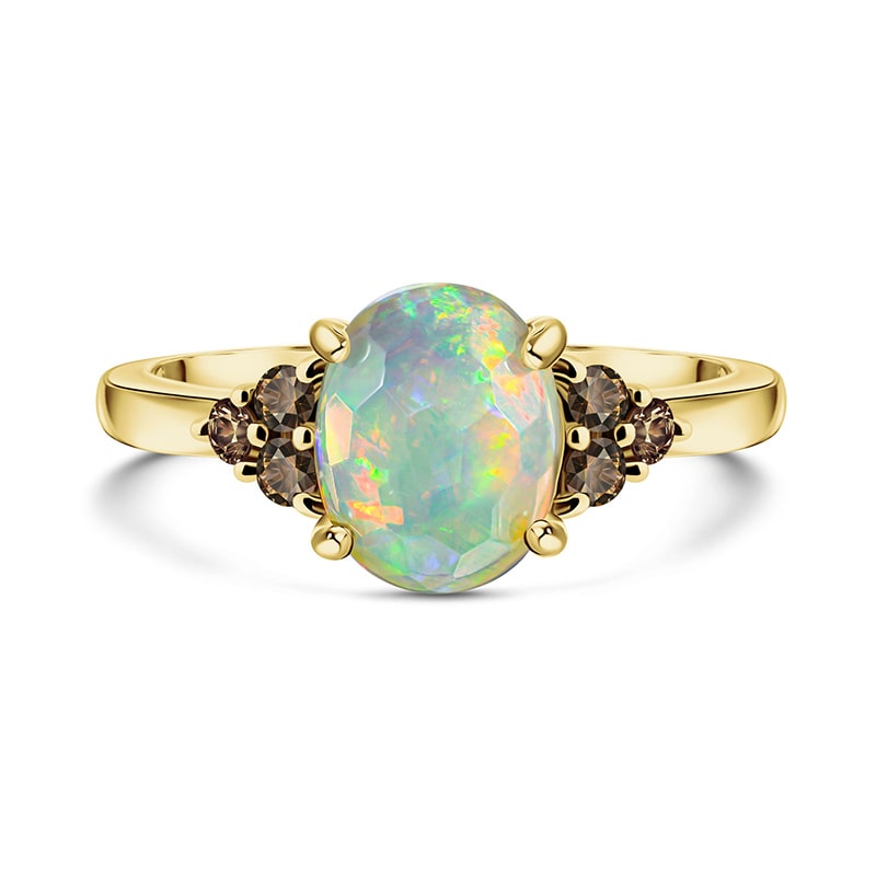 10K Yellow Gold Honeycomb Opal and Champagne Diamond Ring